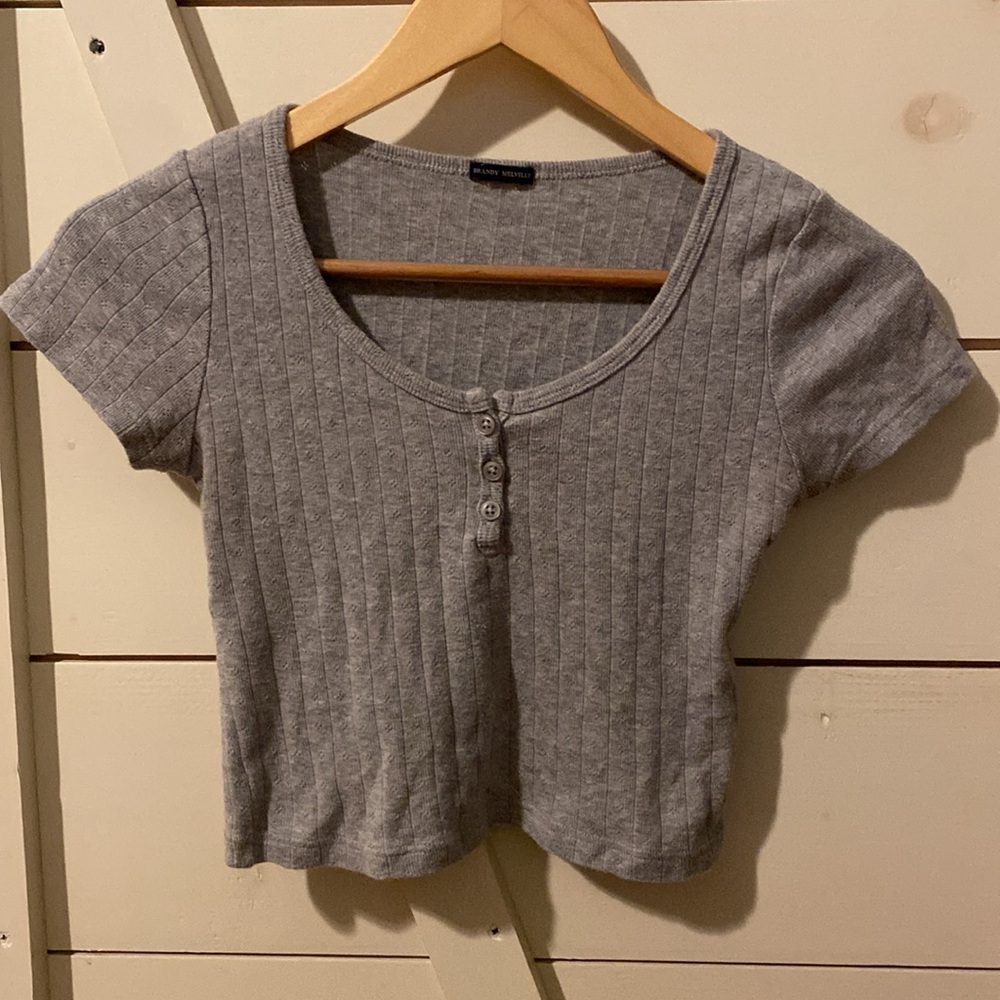 Brandy Melville Grey Zelly Eyelet Top - Picture 2 of 6